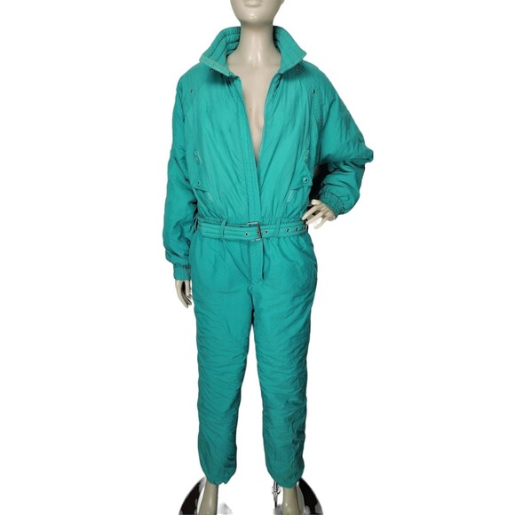 VTG 70s 80s Sky Lion Teal Snowmobile Ski Bib Snow Snowsuit Women's Size Medium - Picture 2 of 9